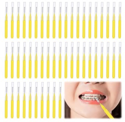 Interdental Brush,50PCS Yellow Dental Brushes,Interdental Floss Picks Between Teeth Toothbrush Oral Care Teeth Cleaning Brush Picks Care Tools 0.7mm Yellow