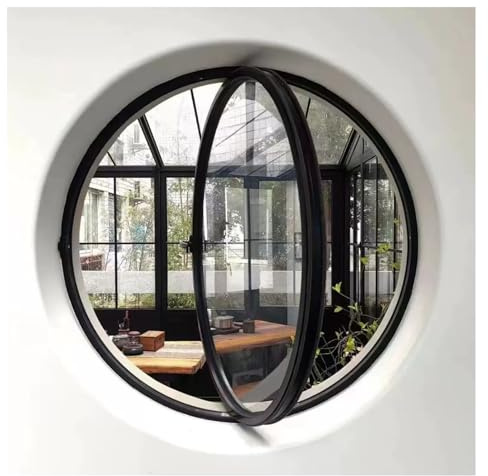 LFONDIGE Fenêtre Ronde rotative à 360°, axe Central, pour Hangar, Grenier, sous-Sol, Maison Mobile, fenêtre en Alliage d'aluminium, éclairage et Ventilation (Noir, 60 cm/23,62 po)