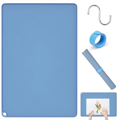 Silikon Malunterlage - Silikonmatte Groß 60 x 40 cm Bastelunterlage kinder, Bastelmatte Silikon Wiederverwendbare, Malunterlage für Kinder für DIY Handwerk Kinder Malen, Aquarell Schneiden(Blau)