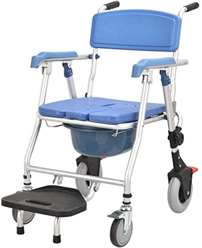 Höhenverstellbarer Toilettenrollstuhl mit abnehmbarem Topf, klappbarem Pedal und Schwammkissen Mobile Nachttischkommoden für ältere behinderte Menschen Weicher Sitz(B)