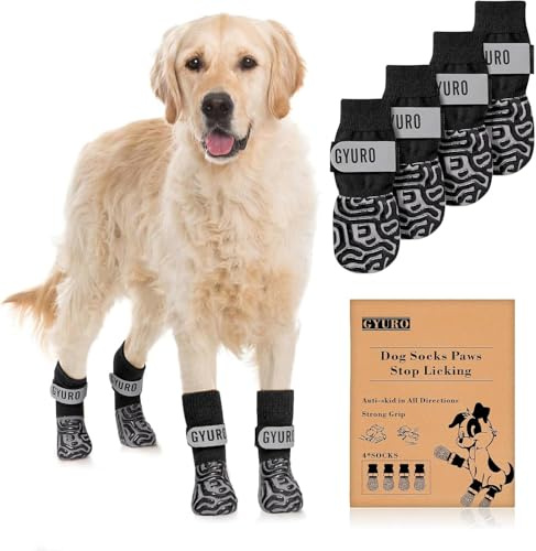 GYURO 2 Paar rutschfeste Hundesocken mit weichem Pfotenschutz und verstellbarem Klettverschluss für den Innenbereich (Schwarz, L)
