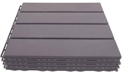 OATIPHO 4pcs Self-Assemble Interlocking Deck Tiles 30x30cm Wood Grain Grey-Brown Balcony Flooring Outdoor Patio Decking Tiles for Home Decor