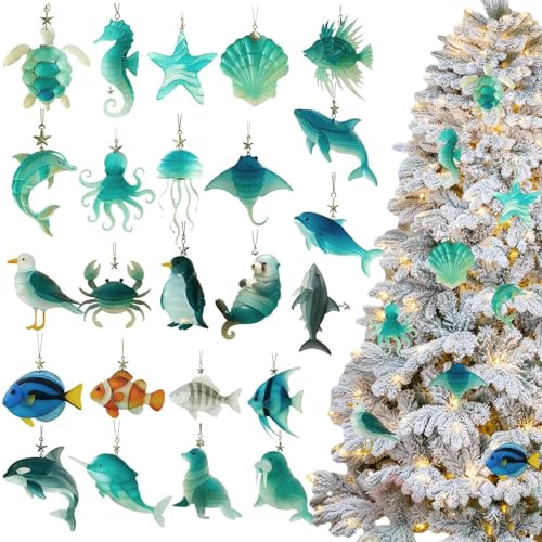 Calendrier de l Avent de Noël, Décor De Noël En Acrylique 2D Pour La Maison, Charme De Sac Décoratif Mignon Thème Mer, Pour Adultes Sac à Dos Porte Clés Vacances Anniversaire Fête Mur Porte