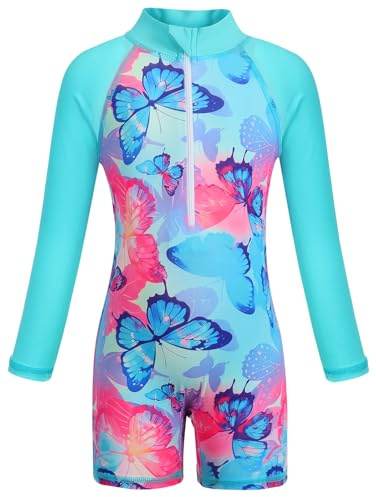 Girls Swimming Costume Girls Swimsuit Kids One-Piece Rash Guard 2-13 Years | UV Protection Long Sleeve Swimming Costumes Mermaid Swimsuits Summer Beach Holiday Childs Swimwear