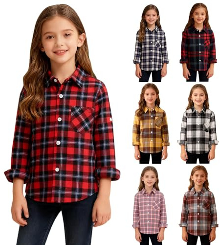Chaquetas de franela a cuadros de búfalo para niños, chaquetas para niños y niñas, blusa con cuello de solapa con botones, blusa con bolsillo, primavera, manga larga, camiseta casual escolar