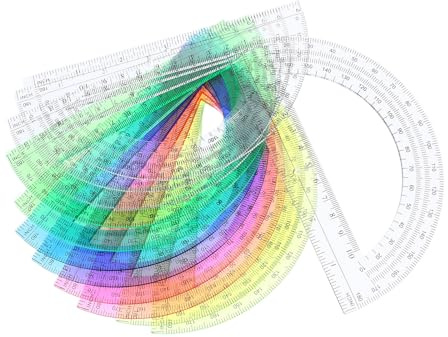 Parliky Set 12 Pezzi Goniometri in Plastica Trasparente Colorata 180 Gradi Semicircolare, Righello Goniometro Matematico per Scuola e Ufficio, Strumento di Misurazione Angoli per Studenti