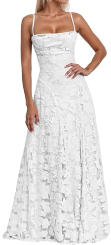 Genérico Vestido Boda Mujer Invitada de Encaje JacquardElegante Vestidos Corsé con Tirantes Delgados Espalda Descubierta Vestido Gasa para Mujer Vestidos Formal de Graduación