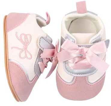 Himllauen Infant Baby Girls Shoes Toddler Soft Sole Embroidery Bow Sneakers Non-Slip Newborn Adorable Shoes for Casual Daily (Pink, 12-18 Months)
