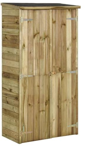 HETFTJN Capanno per attrezzi in legno di pino, 85 x 48 x 177 cm, armadio da giardino con 3 ripiani e tetto in cartone catramato, casetta in legno rustico per terrazza e giardino