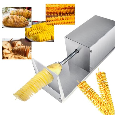 QUSYZD Affettatrice elettrica a Spirale per Patate, Taglia Patatine Fritte a Spirale in Acciaio Inossidabile per Uso Domestico e Commerciale, Perfetta per ristoranti e SN,