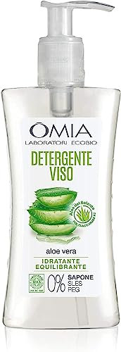 Omia - Gel Detergente Viso Eco Bio Aloe Vera del Salento, Struccante Idratante ed Equilibrante per Pelli Normali e Miste, Dermatologicamente Testato, Formula Vegana - Flacone da 200 ml
