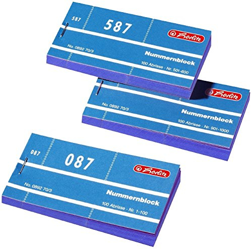 Herlitz Nummernblöcke 1-1000, 105 x 50 mm (20×100 Abrisse, blau)