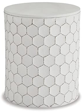 Signature Design by Ashley Polly Geometric Honeycomb Indoor Outdoor Accent Stool or Table, White