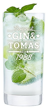 AMAVEL Longdrinkglas mit Gravur, Original Gin und, Personalisiert mit Namen und Jahreszahl, Cocktailglas