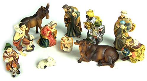 Krippenfiguren Set 11 Teile, Polyresin, 9 cm, Mathiaskrippe, mit Krippentieren