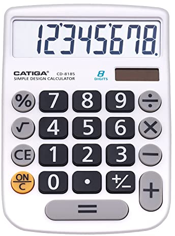 CATIGA 8-stelliger Tischrechner mit Solar- und Batteriebetrieb, gut lesbarem LCD-Display und großen Tasten – Ideal für Zuhause, Büro, Schule, Unterricht und Business, CD-8185