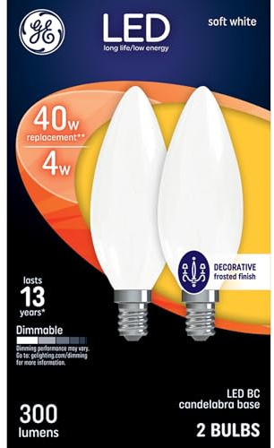 GE LED Light Bulbs, 40 Watt, Soft White, Decorative Bulbs, Frosted, Small Base (2 Pack)
