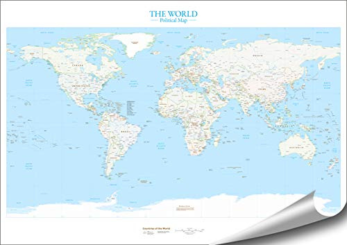 ARTBAY The World - Politische Weltkarte - XXL Poster - 118,8 x 84 cm | sehr genaue, detaillierte politische Weltkarte | 1:35.000.000 | Englisch | Premium Qualität
