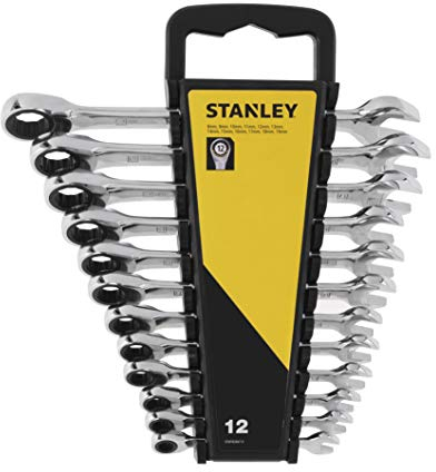 STANLEY STMT82847-0 Set 12 Chiavi combinate a cricchetto Piatte, Grigio