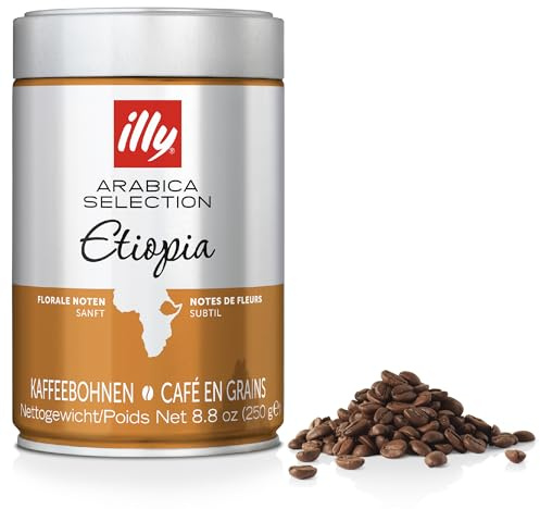 illy Chicchi di caffè dell'Etiopia, 100% arabica, tostatura leggera, intensità 3/9, monorigine, delicato e aromatico con note floreali, adatto per chicchi a tazza e macinazione fresca, 250 g
