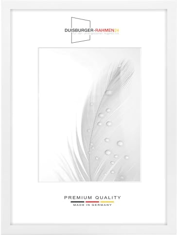 DR24 Marco de fotos de 34 x 48 cm (blanco mate) a medida, marco de madera de densidad media de 35 mm de ancho, incluye cristal sintético antirreflectante, pared trasera estable, pasadores de flexión y