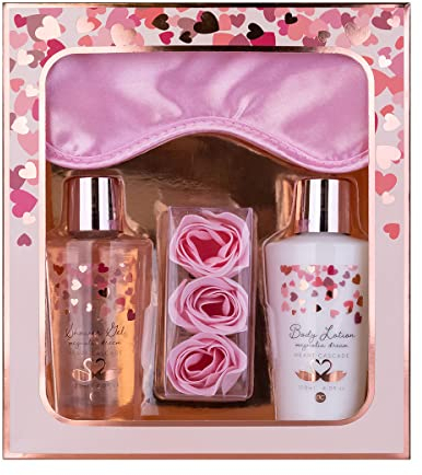 Accentra HEART CASCADE badset i presentförpackning, inklusive duschgel, bodylotion, badkonfetti och sömnmask, wellnessset för kvinnor för födelsedagar eller alla hjärtans dag, doft Magnolia Dream