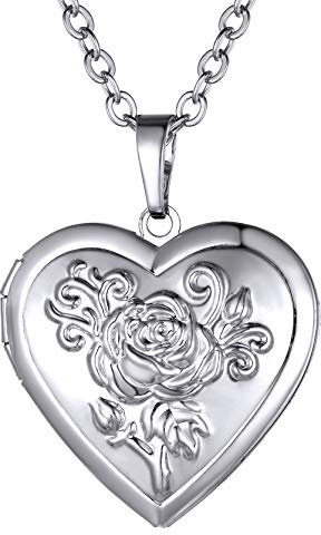 GoldChic Gargantilla Rosa Platina en Guardapelo Corazon coloca Foto, Camafeos Relicarios para Foto