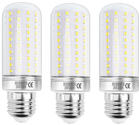 HZSANUE LED Lampadina Mais E27 26W, 3000K Bianco Caldo, 2900LM, 200W Equivalenti Incandescenza, Non Dimmerabile, Confezione da 3