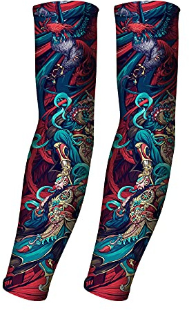 AHXN UV Sun Protection Arm Sleeves for Men & Women-UPF 50+ Sports Compression Cooling Sleeve-Unique TATTOO SLEEVE gift (God of guard)