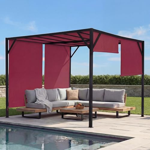 Pergola Baia, Garten Pavillon Terrassenüberdachung, stabiles 6cm-Stahl-Gestell + Schiebedach Bordeaux-rot - 3x4m