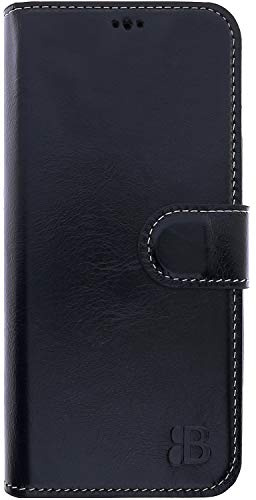 Burkley Lederhülle für Samsung A52 / A52s Handyhülle mit Kartenhalter - RFID/NFC Schutz und Kickstand - Galaxy A52 / A52s Book Case Vintage Handytasche Unisex - Schwarz