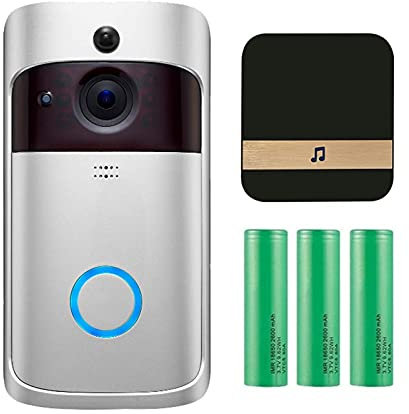 WlP Video Doorbell Camera With Chime, Wireless WiFi Smart Video Doorbell Security Camera With Motion Detection, 2-Way Audio, Night Vision For Phone Home Security Cameras (Color : Silver)