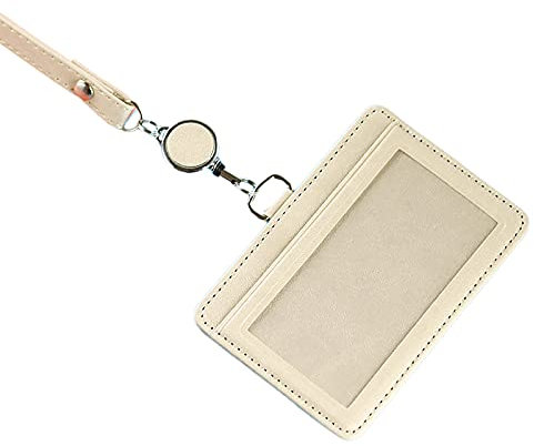 Ausweishalter, horizontal, Leder, einziehbar, Namensschilder, Ausweishalter für Büro, Schule, Führerschein, Weiß