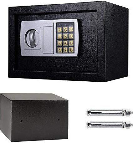 8,5L Coffre Fort, Meubles Coffre-fort avec Serrure à Combinaison, 2 Clés d'urgence, coffre fort mural Pour la maison, Hôtel, Boulons de Verrouillage en Acier, 31x20x20cm, Noir