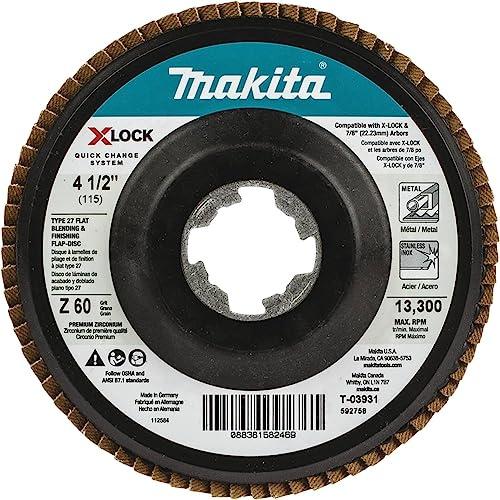 Makita T-03931 X-Lock - Disco lamellare piatto per miscelazione e finitura, grana 60, tipo 27, per X-Lock e tutte le smerigliatrici ad albero da 7/8