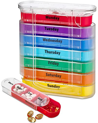 1 Stück Tablettendose Wochendosierer Tablettenbox Pillenbox Medikamentenbox für 7 Tage - Pillendose Tablettendose Wochendosierer Woche 4-Fächer Morgens Mittags Abends Nachts