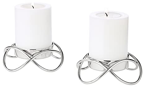 EDZARD Kerzenhalter Bastia 2er-Set (Ø 10,5 cm, H 3 cm), Edelstahl | Kerzenständer für Stumpenkerzen Ø 6 cm · flacher Kerzenständer, rund · Kerzenleuchter in Silber, 2er-Set