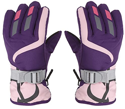 Uposao Gants de ski pour enfants, gants de snowboard, gants de neige, gants de vélo, gants d'hiver imperméables, gants de sport en polaire chaude pour garçons et filles de 7 à 11 ans, violet
