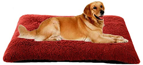 ZOCIS Plüsch-Hundebett-Matratze, waschbar, mit rutschfester Unterseite, Hundematratze, faltbar, großes Haustierbett, abnehmbarer Bezug, Welpenbetten, gepolstert, Größe M, 70 x 50 x 8 cm, Weinrot