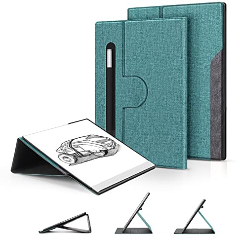 OLAIKE Book Folio Case für Remarkable 2 Paper Tablet 10.3 2020 Released, Premuin Smart Cover aus Stoff mit um 360 Grad drehbarem Ständer und Stylus-Tasche, nur für Remarkable 2, Grau & Grün