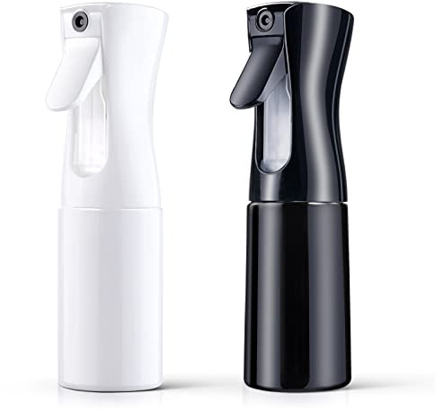 AOOWU 2PCS Continuous Mist Spray Bottle - Fine Water Mister for Salon Hairdressing, Plants, Pets and Home Cleaning (Black+White)