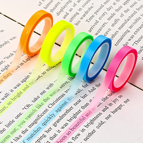 Silverdew 5 rotoli di strisce adesive rimovibili fluorescenti colorato nastro trasparente per note elettroniche, per insegnanti, studenti, classe ufficio (0,6 cm x 5 m)