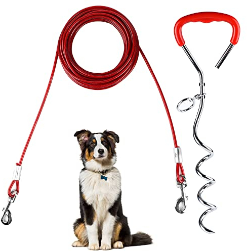 EFUTURETIME Estaca en Espiral de Acero Inoxidable Cromada, Cable de Amarre para Perros de 9m, Puede Girar 360° sin Atascarse, Ideal para Patios, Campings y Parques