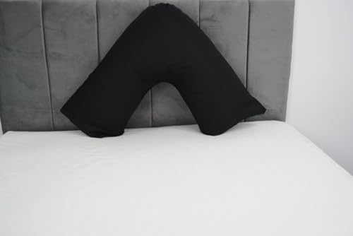 Orthopaedic V-pillow with Free pillowcase- Pregnancy Support V Shaped Triangle Pillow with polycotton pillowcase 74x34cm-Hollow Fibre V-pillow for for Neck,Maternity Pregnancy Support (Black)