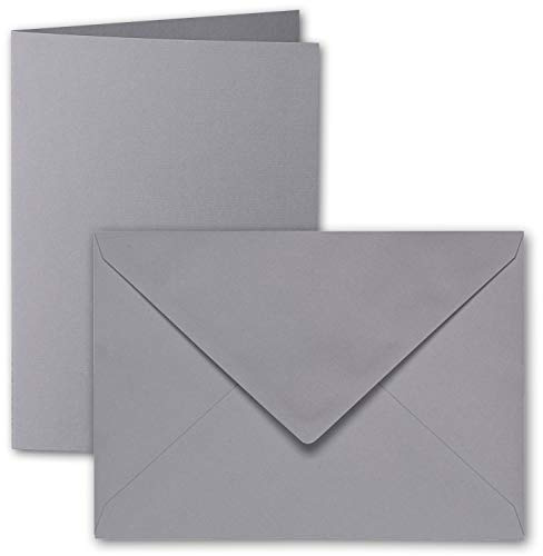 ARTOZ 15x DIN B6 Faltkarten-Set mit Umschlägen - Graphit (Grau) - 120 x 169 mm - gerippte Bastelkarten blanko mit Brief-Umschlägen - 220 g/m²