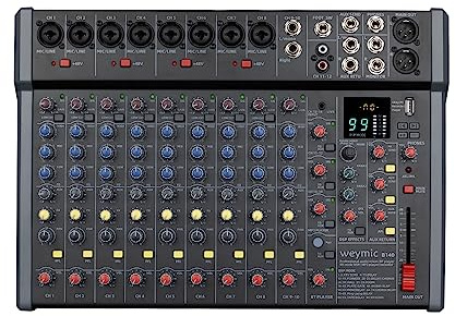 Weymic B-Series Professioneller Mixer für die Aufnahme von DJ-Bühne, Karaoke-Musik-Anwendung mit USB-Laufwerk für Computeraufnahmeeingang, XLR-Mikrofonanschluss, 48 V Leistung, Cinch-Ausgang für