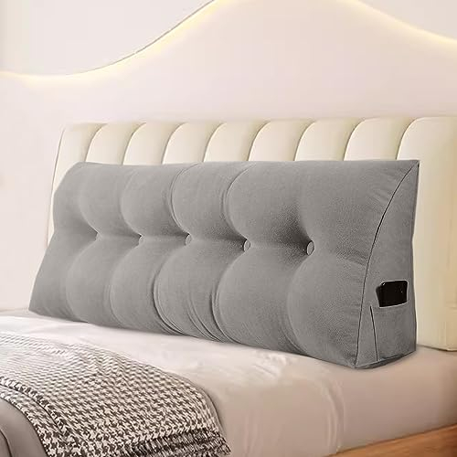 Rückenkissen, Keilkissen kopfteil Gepolstert Lesekissenfür Bett und Sofa geeignet, Stützkissen, Kissen Großes Wandkissen mit abnehmbarem und waschbarem Bezug, mit Seitentaschen（Dunkelgrau-180x20x50cm）