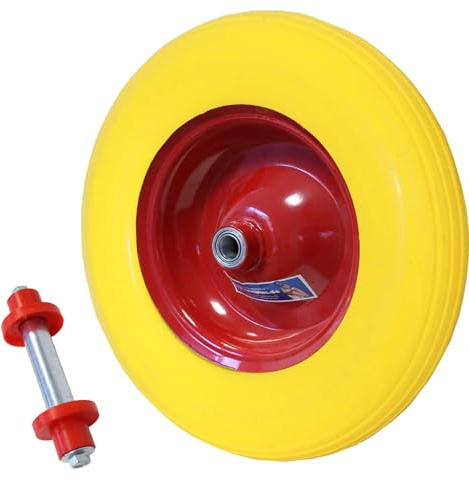 TRUTZHOLM Schubkarrenrad Vollgummi 400mm Pannensicher 4.80/4.00-8 Ø Metallfelge 200 kg mit Achse Rillenprofil PU Stahlfelge Reifen Ersatzrad massives PU Schaum Rad mit hoher Dichte Rad für Schubkarre