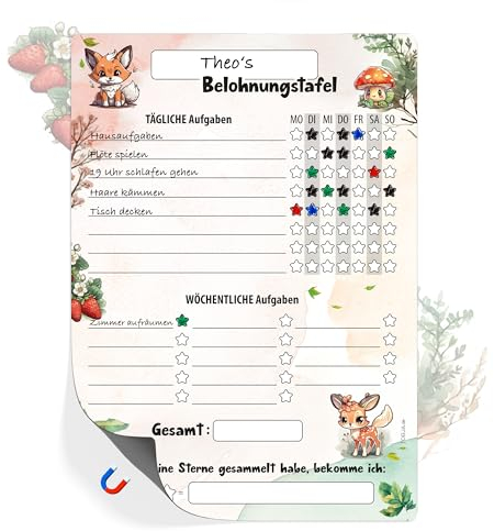 TOBJA Belohnungstafel Kinder A4 magnetisch - Spielerisches Töpfchentraining und Alltagsroutinen mit Einhorn, Dino oder Waldtiere Design - Für strahlende Kinder und entspannte Eltern (Waldtiere)