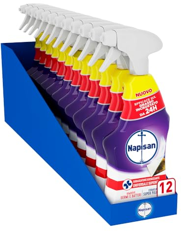 Napisan Sgrassatore Igienizzante Universale Superfici, Confezione da 12 pz da 740 ml di Sgrassatore Igienizzante, Spray da 740 ml